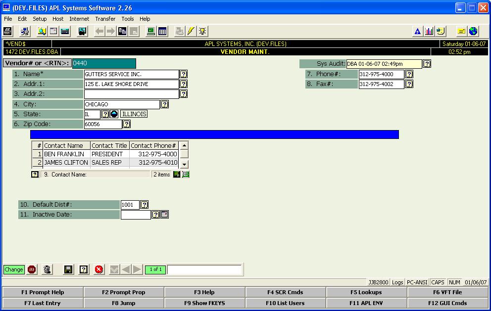GUI Screen Vendor Maintenance